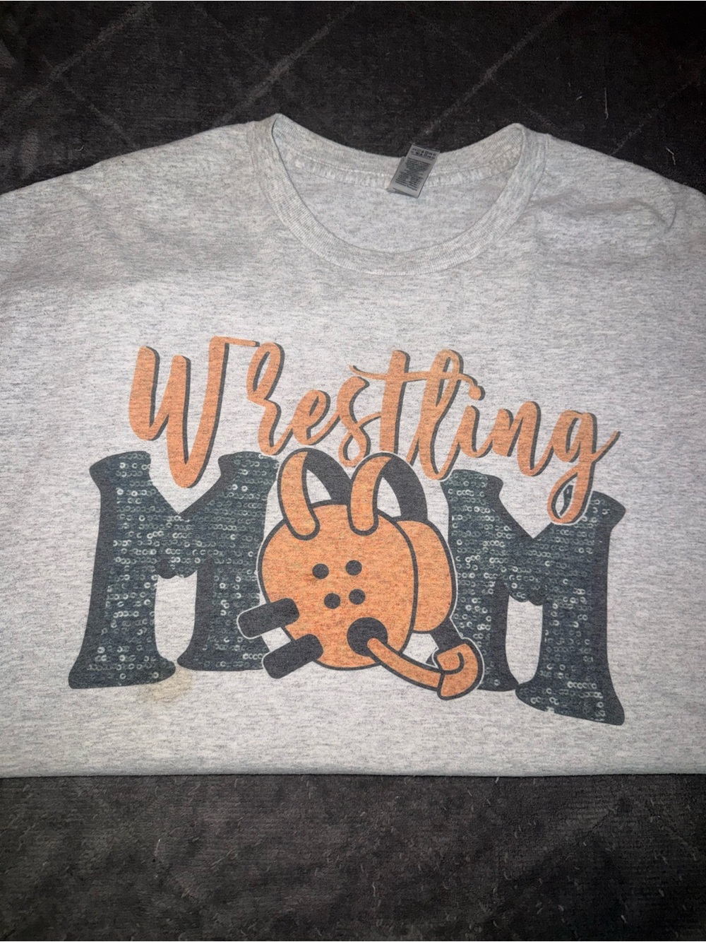 Gildan Gray Tee with Orange and Black Wrestling Mom Graphic